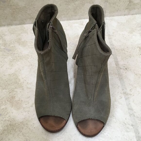 TOMS‎ MAJORCA SUEDE PEEP TOE ANKLE BOOTS IN GREEN - Picture 2 of 5